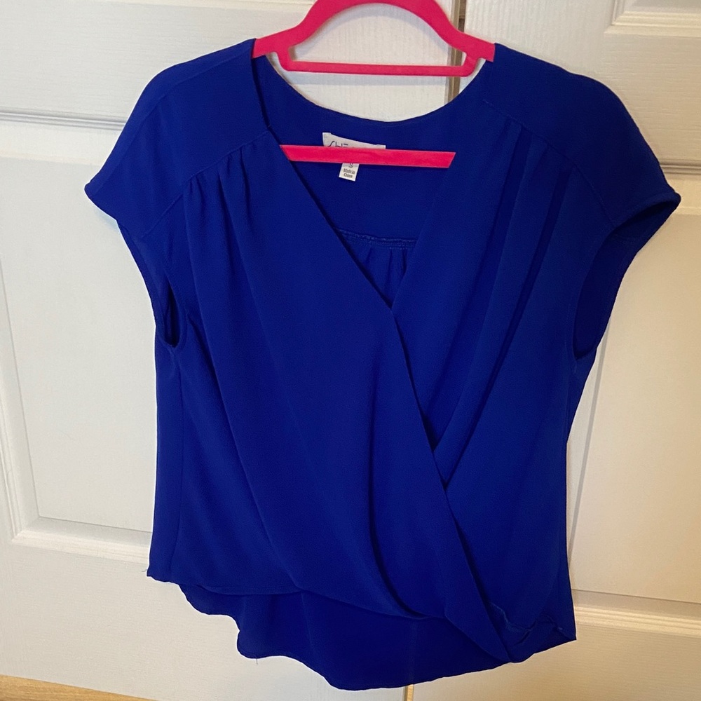 She + Sky Royal Blue Wrap Blouse